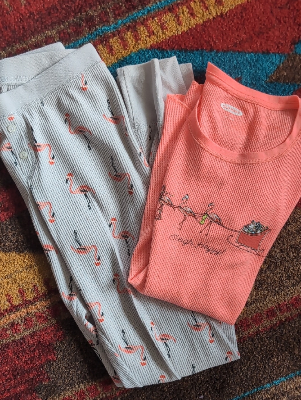 Coral Light Gray Flamingo Pajama Set